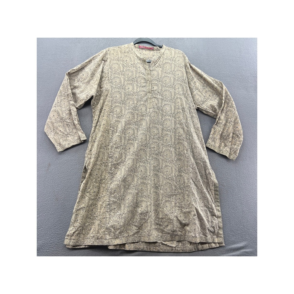 Generation Classic Tan Grey Floral Block Print Kurti Tunic Top Womens Size 16